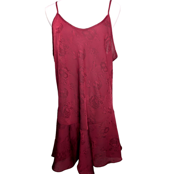 Vintage Y2K Dark Romantic Whimsigoth Red Rose Print Ruffle Hem Slip Dress 1X - Picture 1 of 6